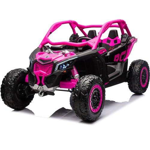 NEWQIDA 2 Seater Ride On Car with Remote Control 24V 4WD Electric Car for Kids 4x4 Ride on Truck Licensed Can Am Maverick UTV Ride On Toys for Big Kids, EVA Rubber Wheels, Spring Absorbers, Blue