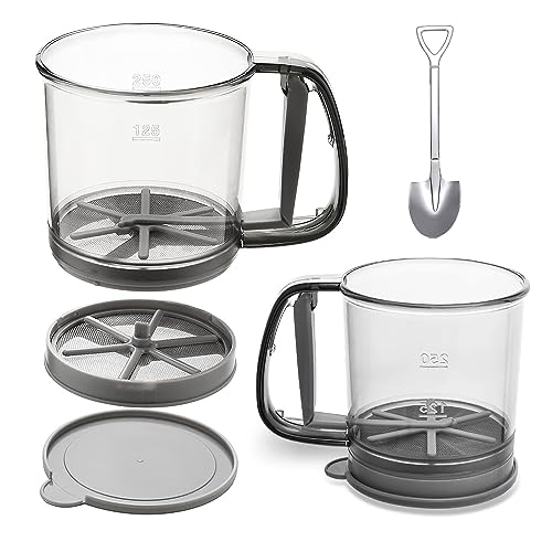 Flour Sifter,Sifter for Baking,Flour Sieve with Hand Press Design,3 Cup Capacity Fine Mesh Kitchen Cooking Sieve Tools for Cooking,BPA Free,Gray