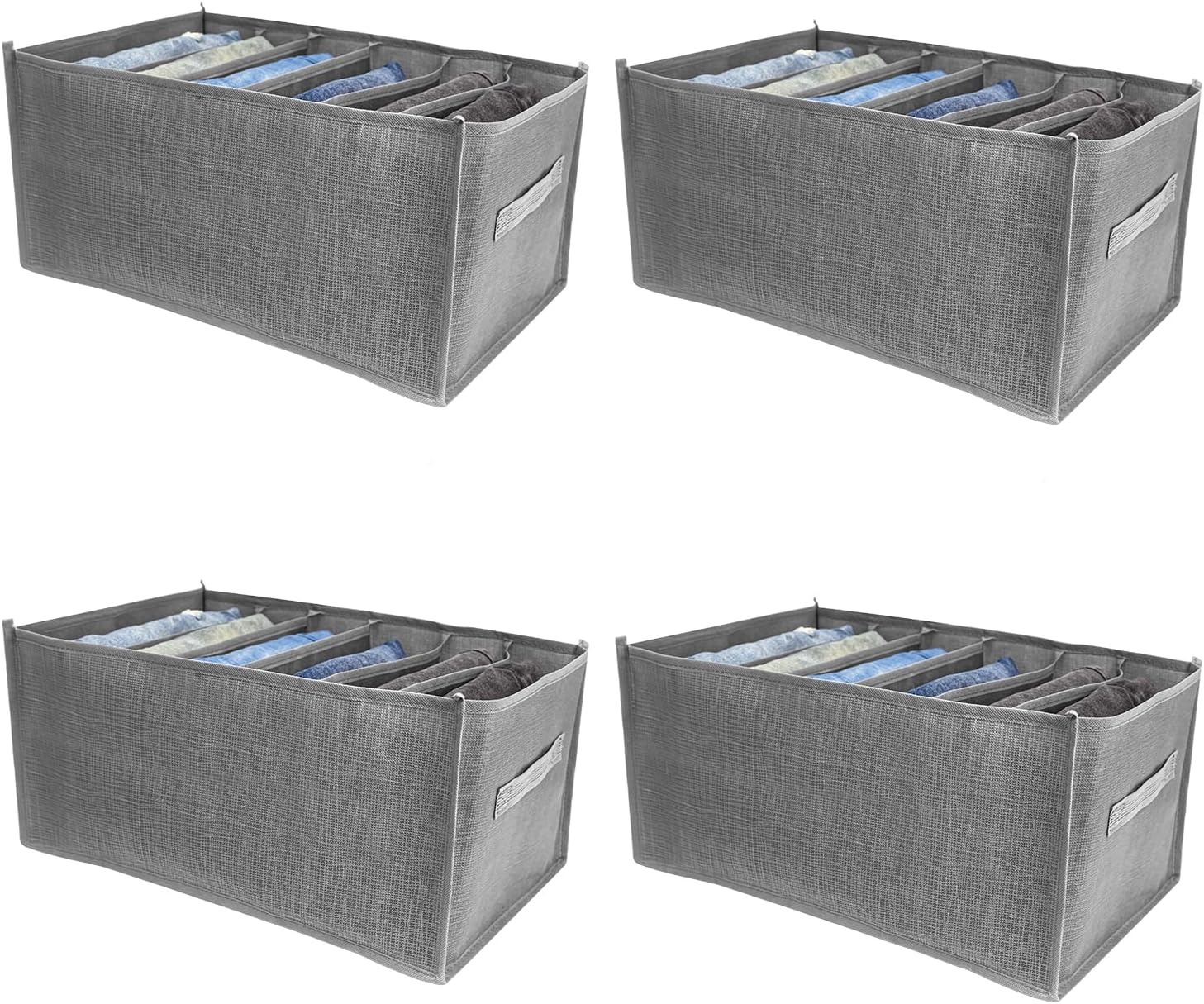 4 Packs Wardrobe Clothes Organizer Drawer With Handles 6-Compartment, Clothes Organizer Drawers Wardrobe For Closet,Clothing Storage Shelf For Pants,Sweaters,Jeans,T-shirt,Legging,Trousers