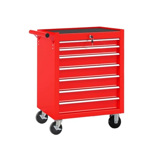 7-Drawer Rolling Tool Chest with Wheels, Heavy Duty Steel Tool Cart for Garage & Workshop, Lockable Storage Cabinet with Brake Casters & Ball Bearing Drawers, Black