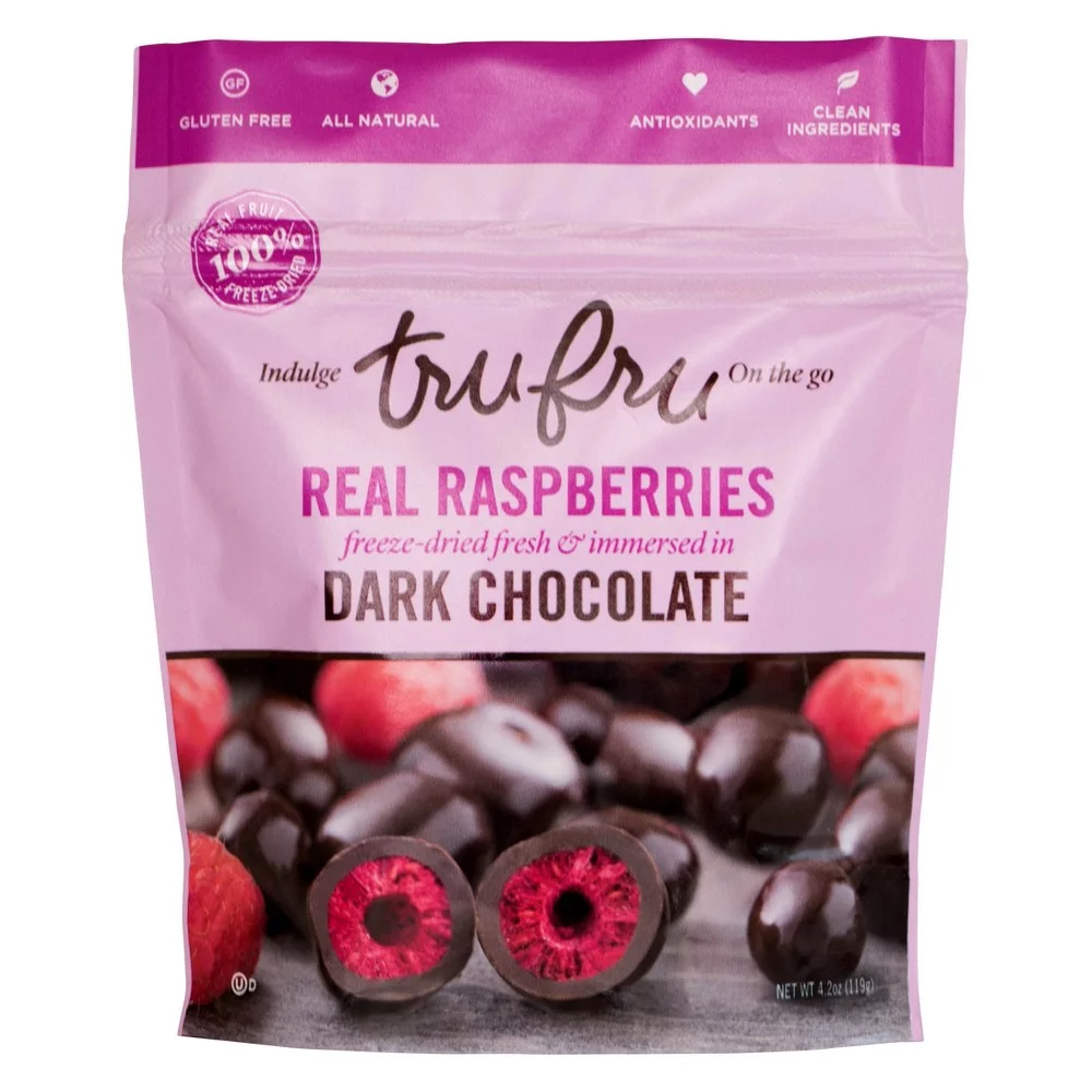 Tru Fru Dark Chocolate Dipped Freeze-Dried Real Raspberries, 4.2oz (Pack of 4)