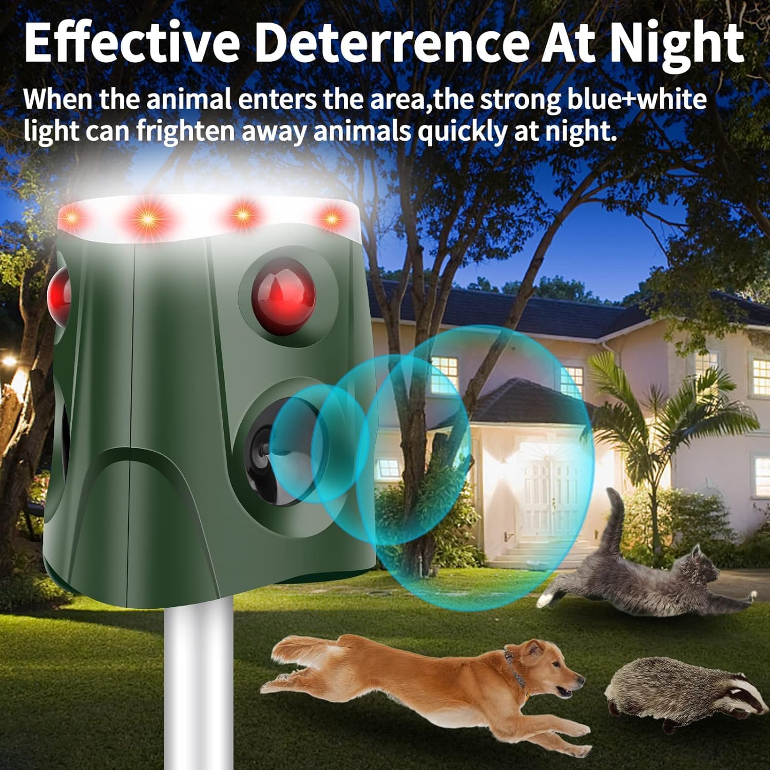360° Solar Ultrasonic Animal Repellent, Cat Repellent Outdoor, 2024 Newest Deer Deterrent Device with Motion Sensor& Flashing Light, Repel Dogs Bird Skunk Rabbit Squirrels for Yard Garden Outside