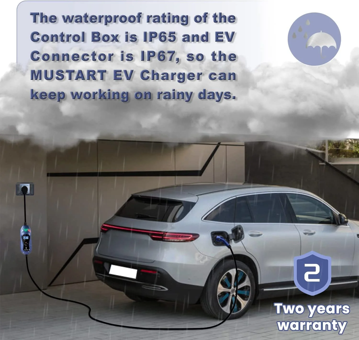 MUSTART Level 2 Portable EV Charger (240 Volt, 25ft Cable, 15/25/40 Amp Adjustable) Electric Vehicle Charger Plug-in EV Charging Station with Delay Function (NEMA 14-50P)