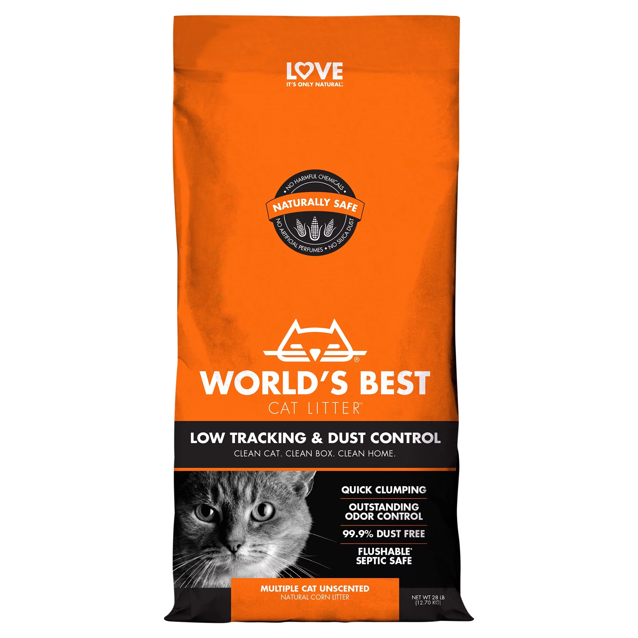 World's Best Cat Litter Low Tracking & Dust Control Natural Unscented Cat Litter, 28 lb.