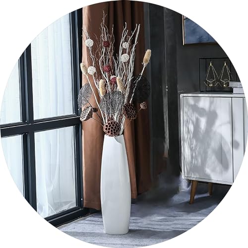 White Ceramic Tall Floor Vase,22.8 Inch Home Decor,Large Decorative Floor Vase for Centerpiece,Living Room,Bedrooms and Other Spaces,Pampas Grass Vase for Pal, Beloved and Family