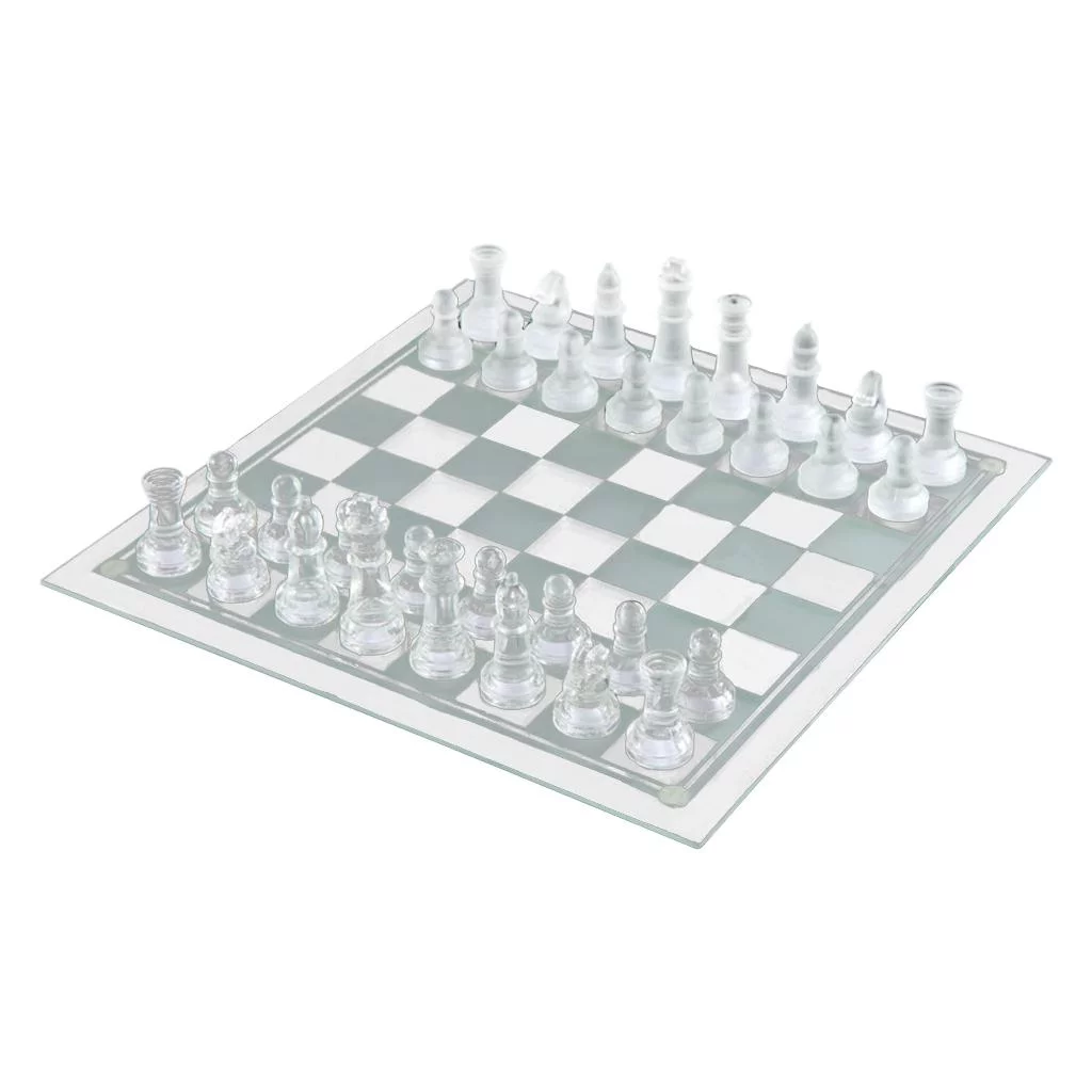 10 / 8 Chess , Solid Glass Chess Pieces with Padded Bottom, Crystal Chess Board Kids Adults Play Set - 20x20cm