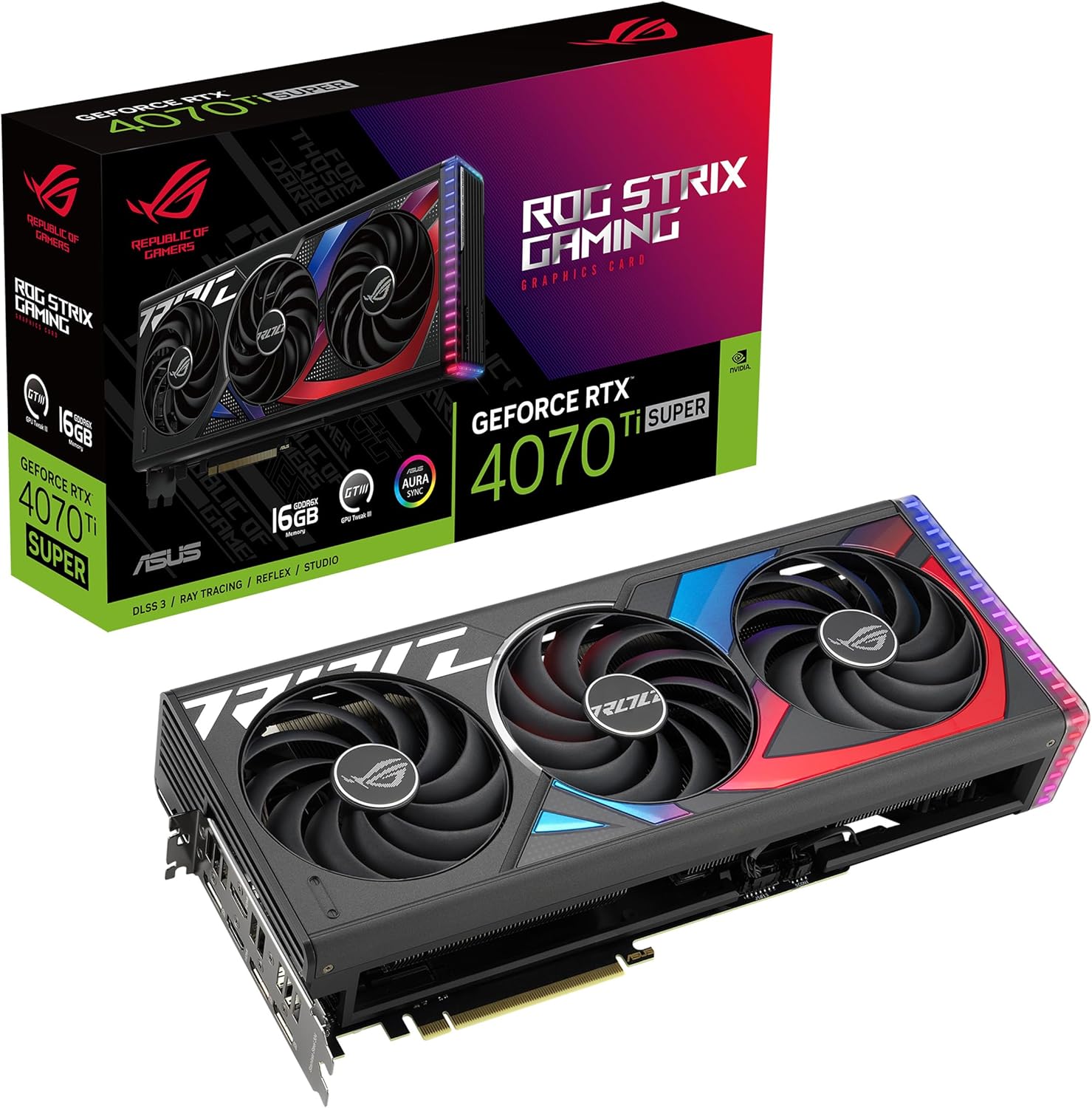 ASUS ROG Strix GeForce RTX™ 4070 Ti SUPER Gaming Graphics Card (PCIe 4.0, 16GB GDDR6X, DLSS 3, HDMI 2.1a, DisplayPort 1.4a, Massive vented backplate, Power sensing, Aura Sync)