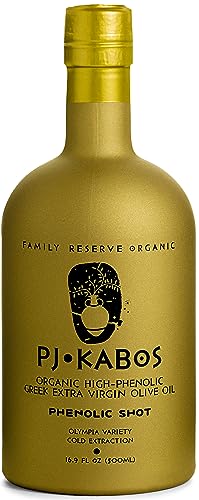 P.J. KABOS 2024/25 Harvest, Extremely High Phenolic (1000+ mg/kg), USDA Organic Greek Extra Virgin Olive Oil, Kosher, Greece, Cold Extracted, 16.9oz Bottle, PJ KABOS “Family Reserve Organic - Phenolic Shot”