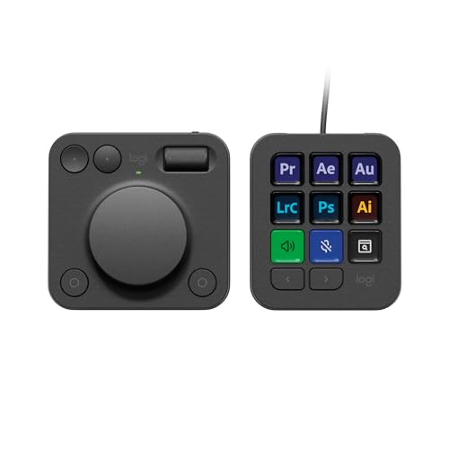 Logitech MX Creative Console, 9 Customizable LCD Keys, Stream Deck Accessories, Control Dial for Graphic Design, Adobe, Zoom, Spotify - Graphite, 3-Month Adobe Creative Cloud Membership