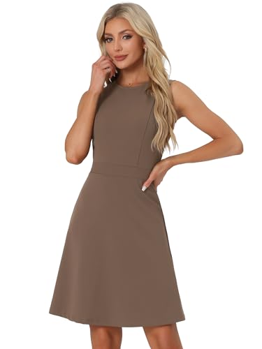 Allegra K Women's Work Dress Round Neck Solid Color Sleeveless A-Line Casual Office Dresses