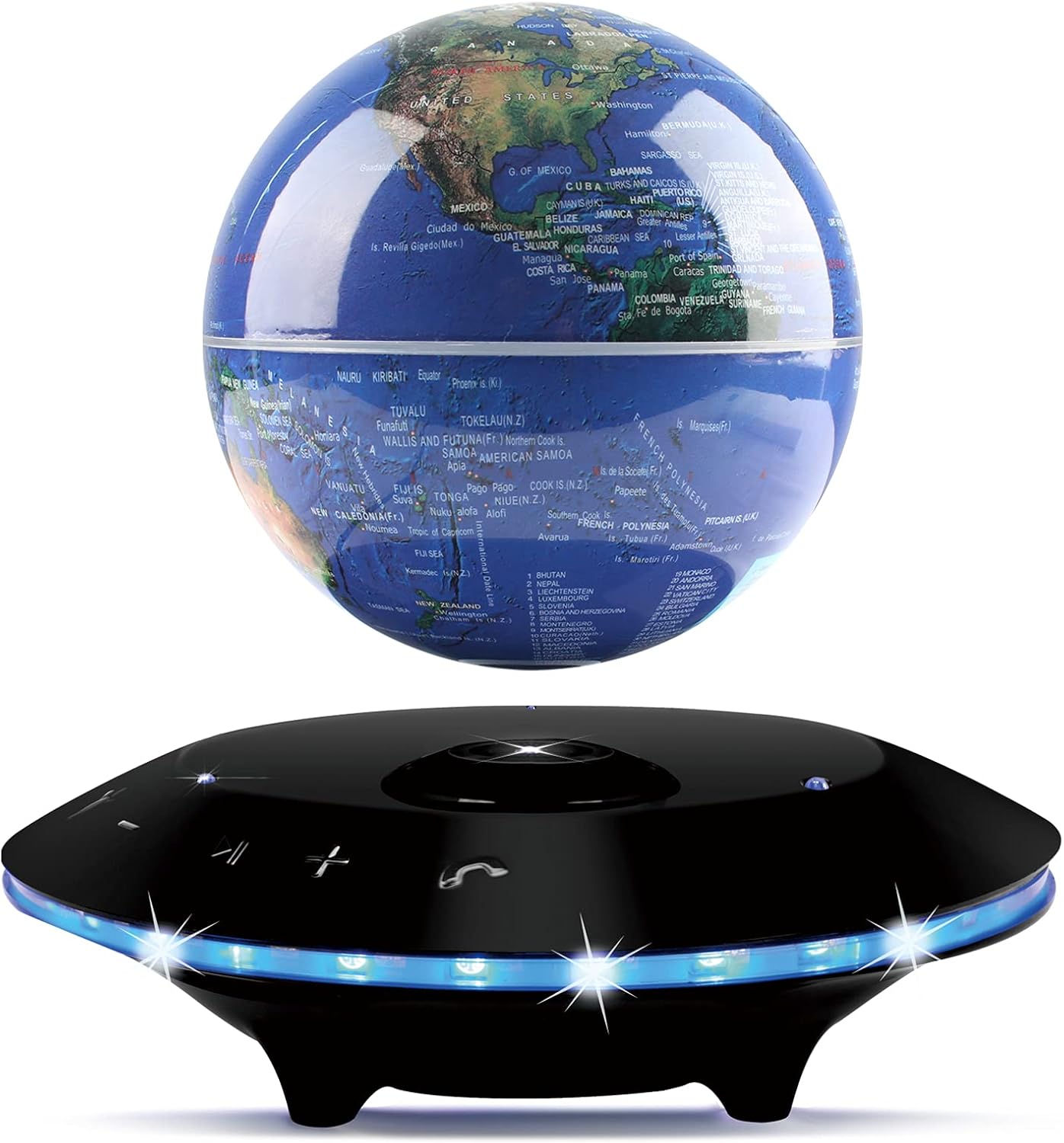 RUIXINDA Levitating Globe with Bluetooth Speaker,Magnetic Globe Floating Speakers Bluetooth 5.0 with LED Light Hands-Free Call, Electronic Gadgets Floating Globe Decor, Cool Tech Gifts for Men Kids