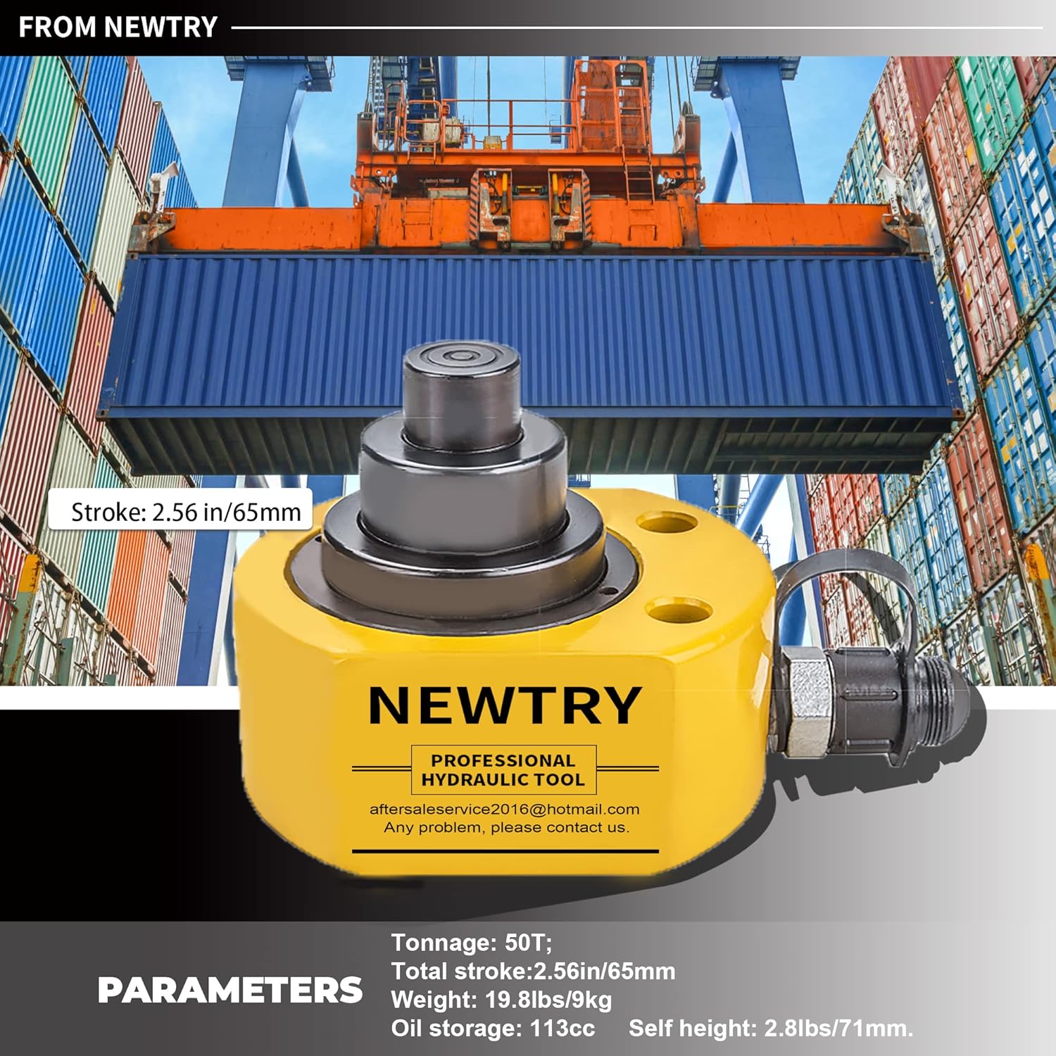 NEWTRY 50 ton Low Profile Hydraulic Jack Cylinder + Hand Pump Stoke 65mm(2.56inch) Mini Protable Hydraulic Ram Industrial Thin Lifting Jack, not for Car (50T Hydraulic Jack + cp-700 Pump)
