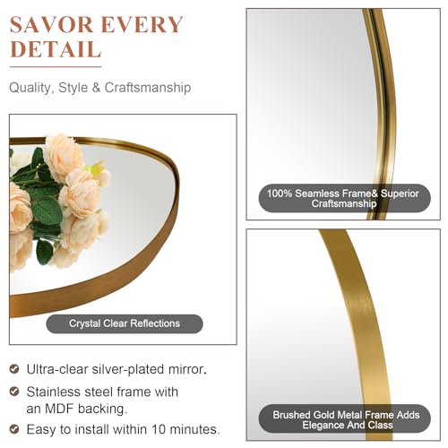 ANDY STAR Irregular Mirror Asymmetrical Mirror for Wall 24x36” Brushed Gold Bathroom Mirror, Modern Wall Mirror for Living Room Bathroom Vanity Framed Mirror Wavy Mirror 1” Deep Set Design
