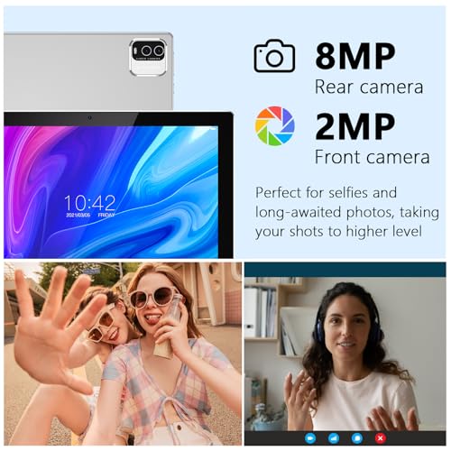 Tablet 10 Inch Android Tablet, 2 in 1 Tablets, Include Keyboard Mouse Case Stylus, 64GB ROM+8GB RAM 1TB expandable 2MP+8MP Dual cameras, 5G WIFI-6 Bluetooth 6000mAh Battery 10.1