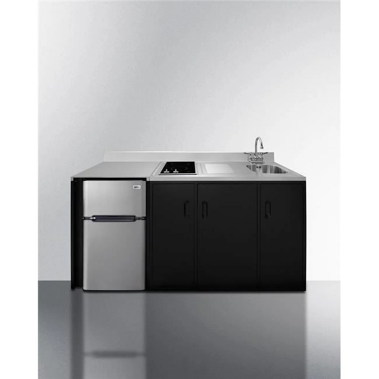 Summit Appliance  72 in. Wide All-In-One Kitchenette - ADA Counter Height, Black & Stainless Steel