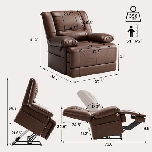 Large Dual Motor Power Lift Recliner Chair with Massage and Heat for Elderly People, Infinite Position,USB Ports and Remote Control,Breathable Leather (Red Brown)