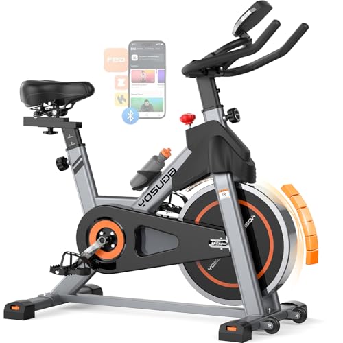 YOSUDA Exercise Bike, Brake Pad Stationary Bike for Home with Exclusive App, Magnetic Indoor Cycling Bike with 300 lb Weight Capacity, Low Noise, Tablet Holder and Fitness Courses for Weight Loss