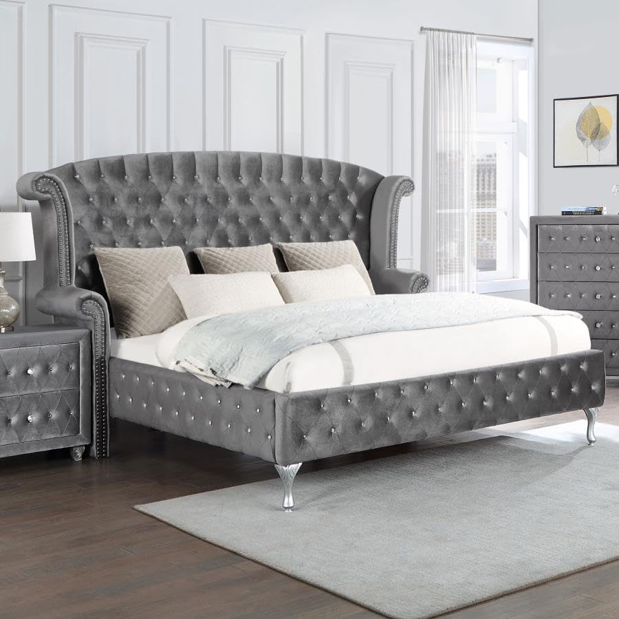 Deanna Tufted Upholstered Bed Grey, Eastern King