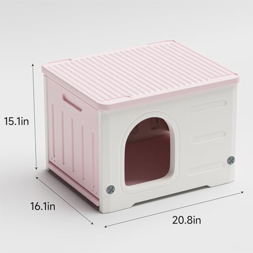 Plastic Cat House for Outdoor Indoor Use, Stackable Feral Cat Shelter Indoor Cat House Insulated Weatherproof Waterproof Elevated with Cat Scratching Board & Cushion (Green)