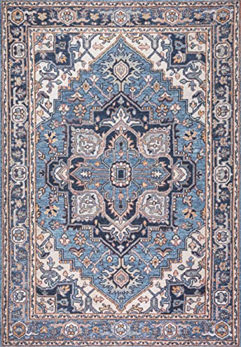 JONATHAN Y WSH105B-28 Cirali Ornate Large Medallion Machine Washable Indoor Bohemian Transitional Area Rug,High Traffic,Kitchen,Living Room,Backyard,Non Shedding,2 X 8,Blue/Beige