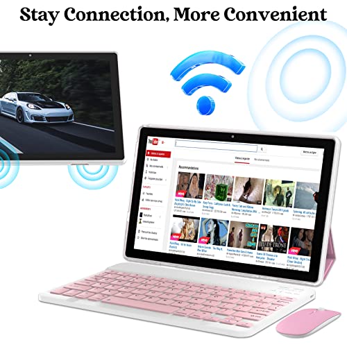 Tablet 10 Inch Android Tablet, 2 in 1 Tablets, Include Keyboard Mouse Case Stylus, 64GB ROM+8GB RAM 1TB expandable 2MP+8MP Dual cameras, 5G WIFI-6 Bluetooth 6000mAh Battery 10.1