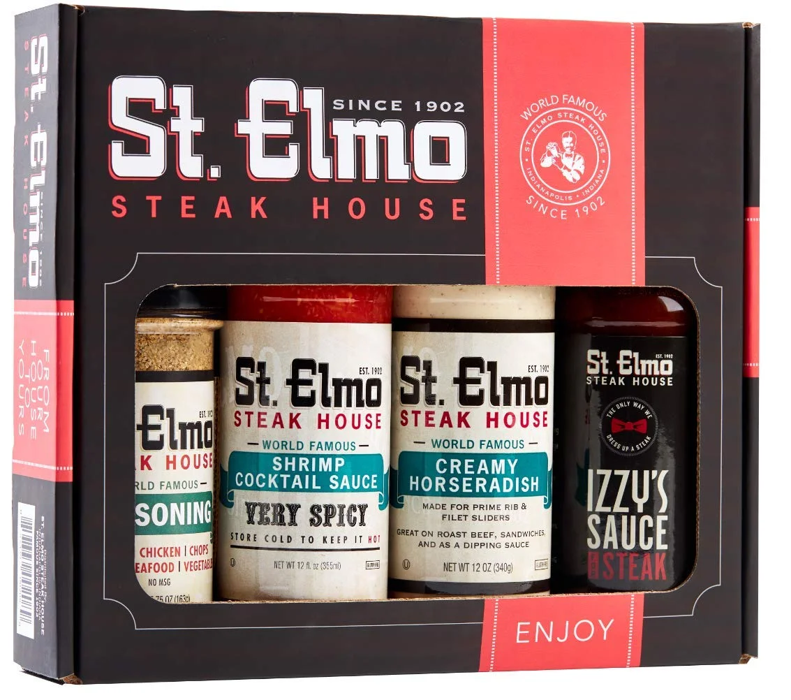 St. Elmo Steak House Gift Box (Steak Sauce, Creamy Horseradish, Cocktail Sauce, Seasoning)