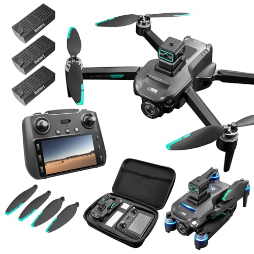 Drone with Camera 4k, GPS HD Drones for Adults, 5G Remote Controller with 5.9 Inch Screen,Obstacle Avoidance Drones, One Key Return, Optical Flow Mode Brushless Motor FPV Drone, 60 Mins Flight (Black)