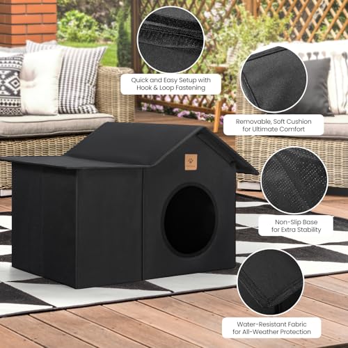 Outdoor Cat House, Weatherproof & Insulated Cat Houses for Outdoor Cats with Waterproof Oxford Fabric and Density Board