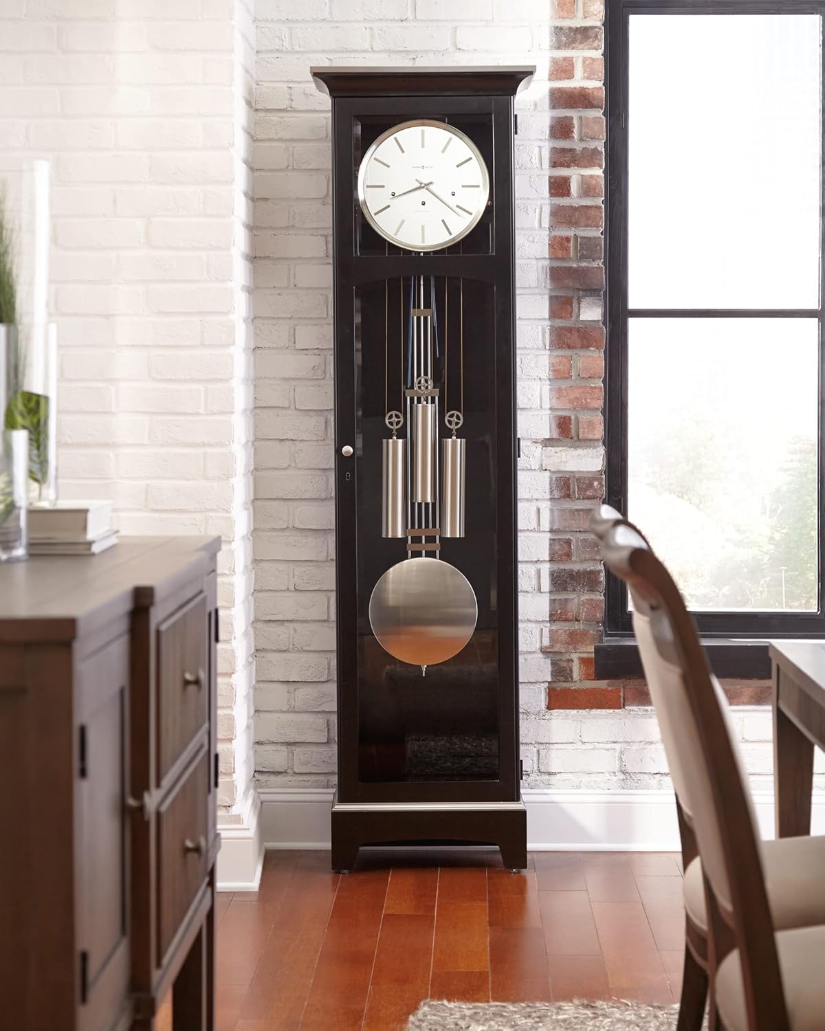 Howard Miller Urban III Floor Clock 660-125 – Black Satin Finish, Vertical Grandfather Home Decor, Cable-Driven Single-Chime Movement, Chime Silence Option