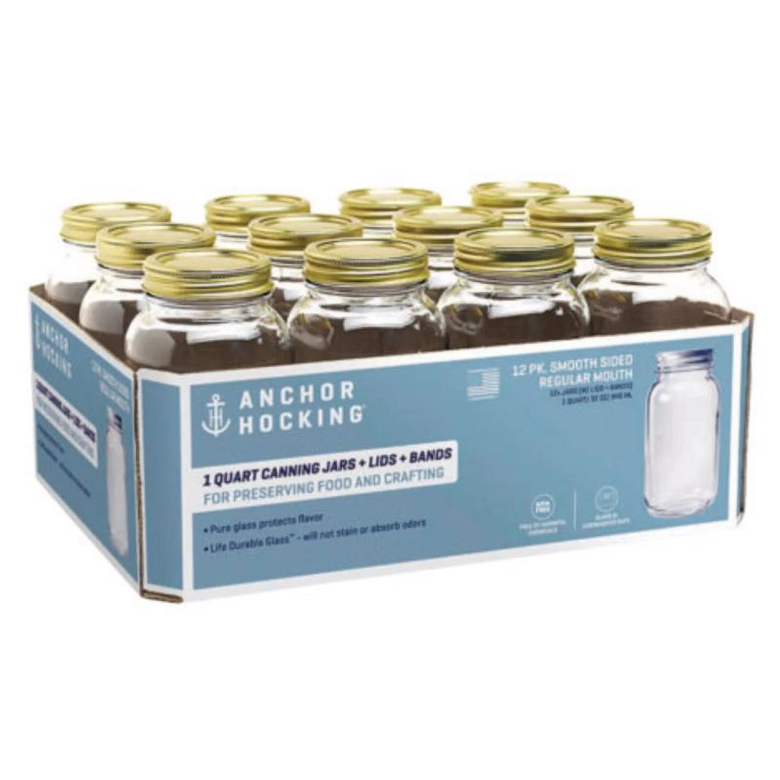 Anchor Hocking  1 Quart Regular Mouth Canning Jar - Pack of 12