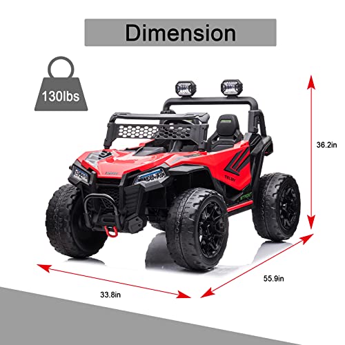 POSTACK 24V 2 Seater 4WD Kids Ride On UTV for Big Kids, Side by Side 4x4 Ride on Off-Road Truck with Parent Remote Control, Battery Powered Electric Car w/High Low Speed, Bluetooth for Boy Girl, Green