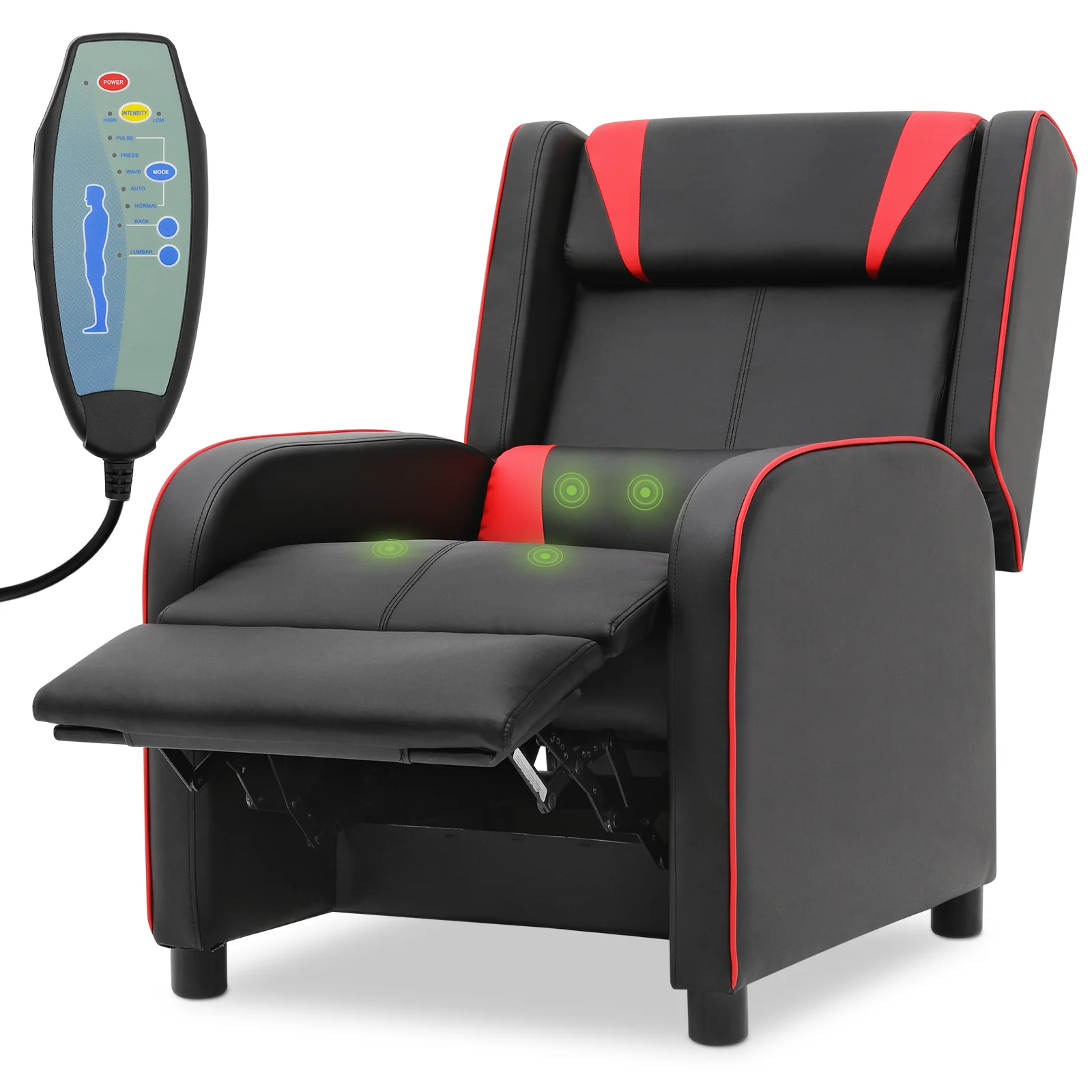 Magshion Gaming Massage Recliner Chair, Racing Style Game Lounge Chair with Footrest, Remote Control and Side Pocket, PU Leather Home Theater Seating, Red
