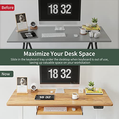 FEZIBO Standing Desk with Keyboard Tray, 40 × 24 Inches Electric Height Adjustable Desk, Sit Stand Up Desk, Computer Office Desk, Light Rustic