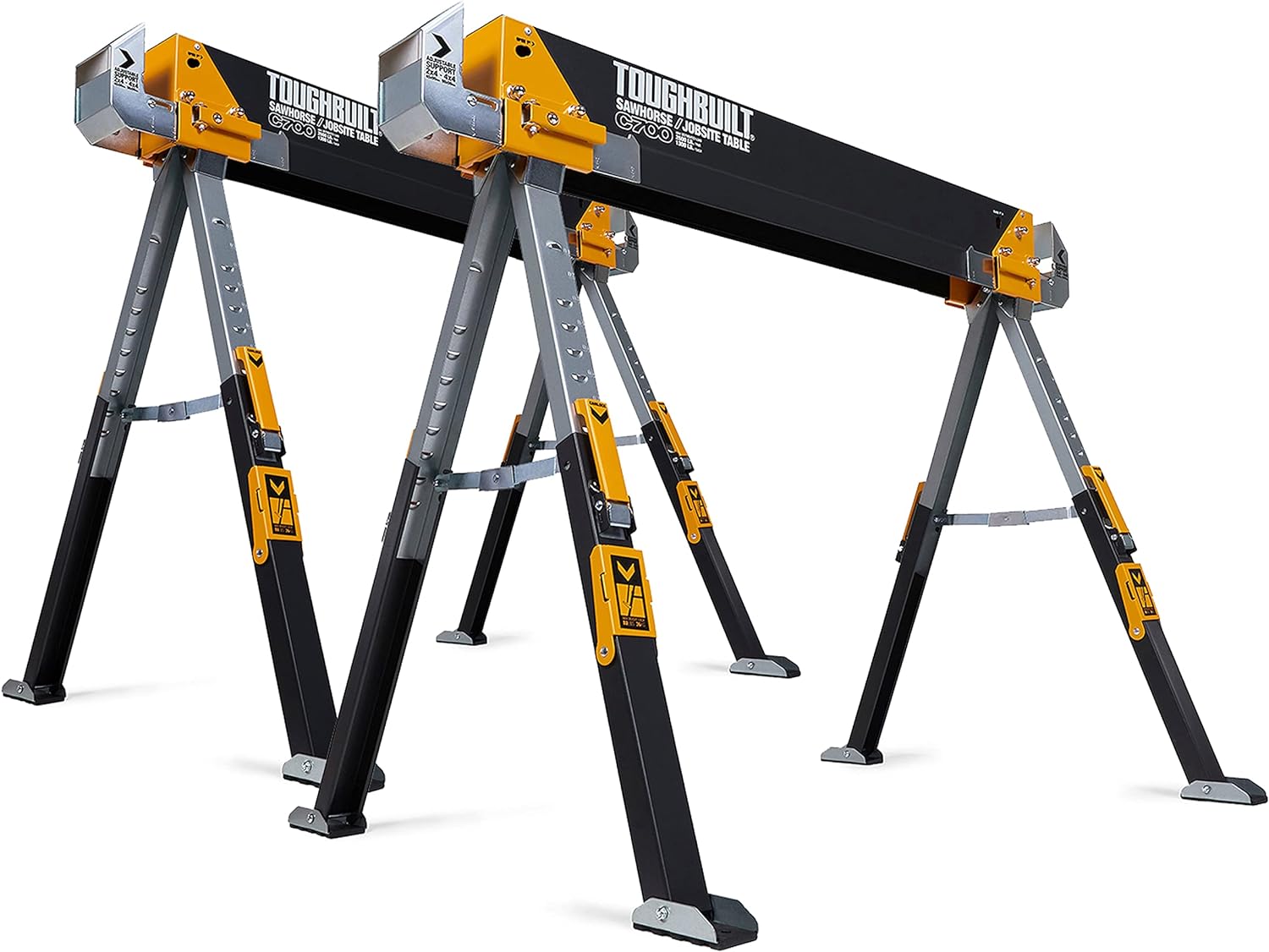 ToughBuilt - Folding Sawhorse - Sturdy, Durable, Lightweight, Heavy-Duty, 100% High Grade Steel - Adjustable up to 4x4 Size Support Arms - 1300 LB Capacity - (TB-C700) - 2 Pack