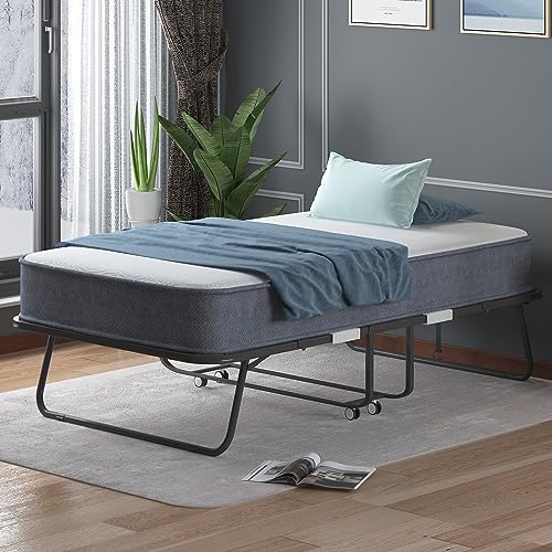 BALUS Folding Bed with Mattress for Adults, 75 ''L X 46''W Rollaway Bed with 5''Memory Foam Mattress, Foldable Bed Frame Portable Guest Bed Space Saving(Standard)