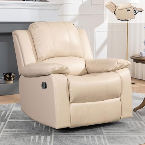 Leather Swivel Recliner Chair - Glider Recliner Chair Manual Reclining Sofa with Adjustable Footrest Modern Lounge Chair with Swivel & Glider Chair Single Recliner Chair for Living Room Office (Beige)