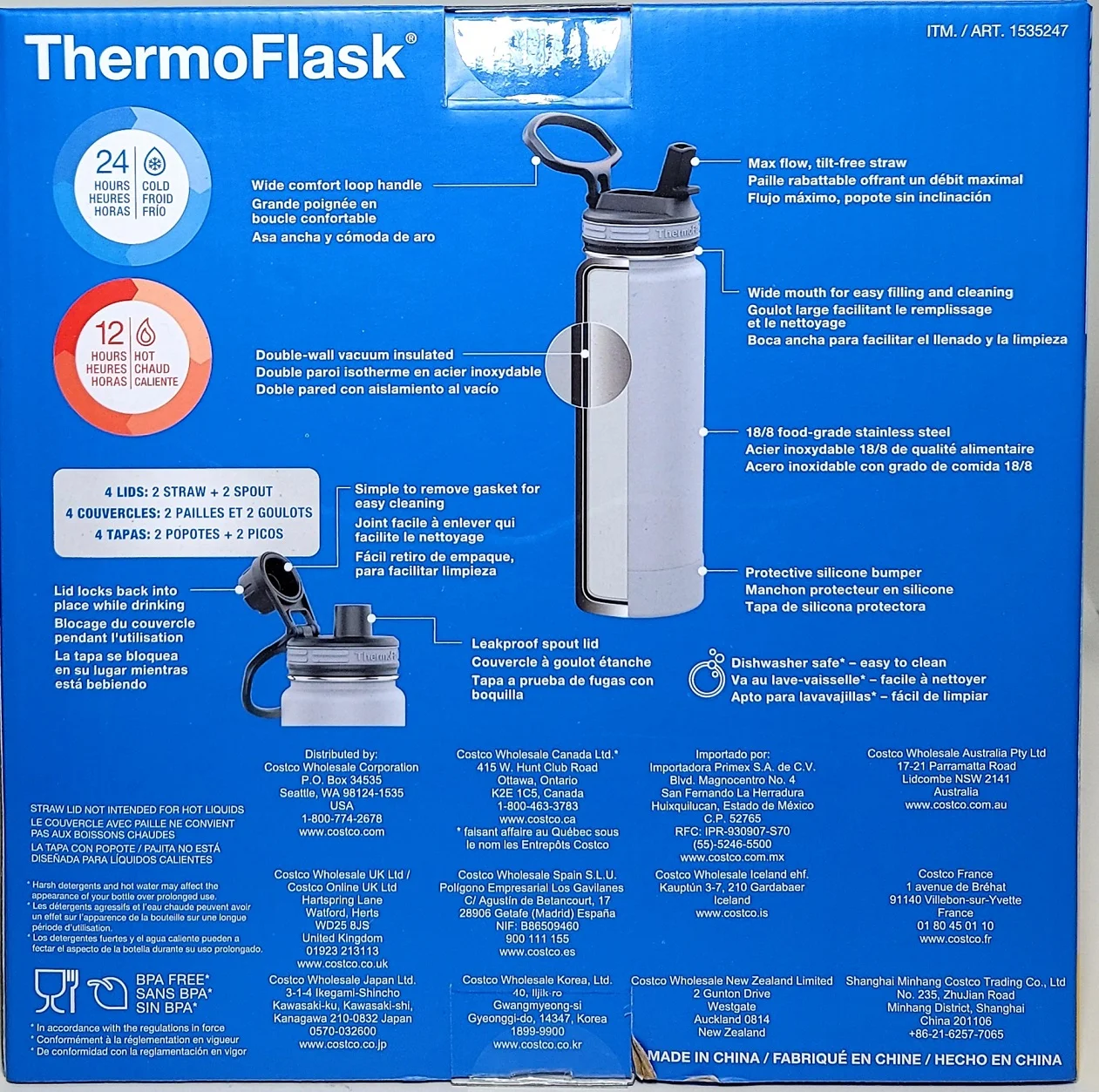 ThermoFlask Straw and Spout 24oz Stainless Steel Insulated Bottle, 2-pack