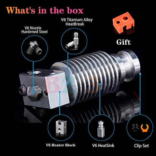 V6 All Metal Hotend,J-Head Hotend,V6 Heater Block,Brass Nozzle 0.4,Titanium Alloy Heatbreak,HeatSink for V6 Hotend,Prusa i3 MK3S MK3 MK2 MK2S 3D Printer Hotend.