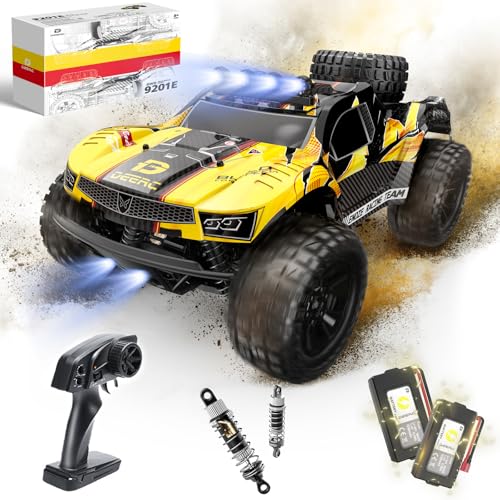 DEERC 9201E 1:10 Large Remote Control Truck with Lights, Fast Short Course RC Car, 48 km/h 4x4 Off-Road Hobby Grade Toy Monster Crawler Electric Vehicle with 2 Rechargeable Batteries for Adult Kid Boy