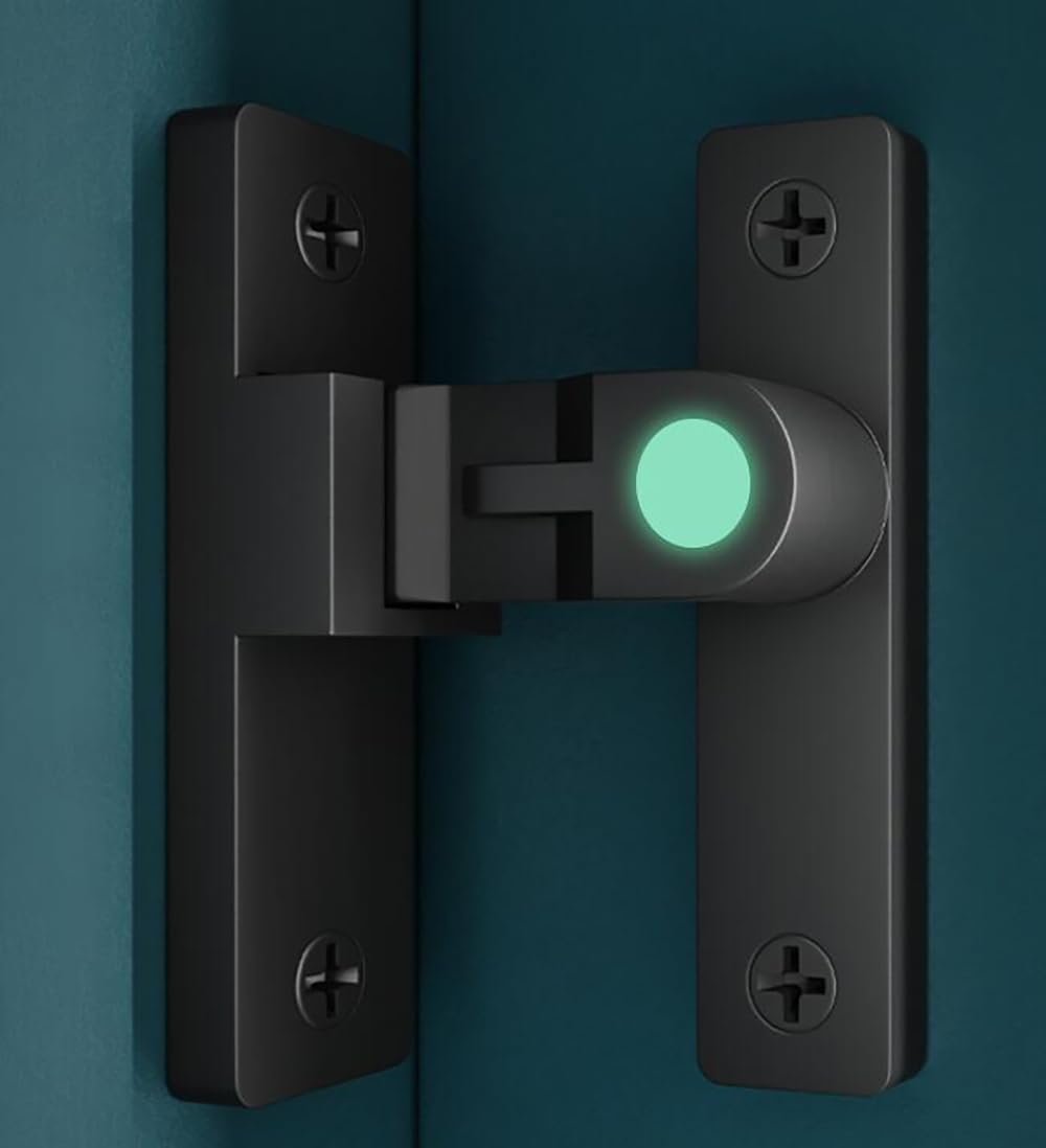 90 Degree Barn Door Lock Latch Sliding Lock Luminous Durable Zinc Alloy Home Security for Barn Bathroom Bedroom Garage Cabinet (Glow Black)