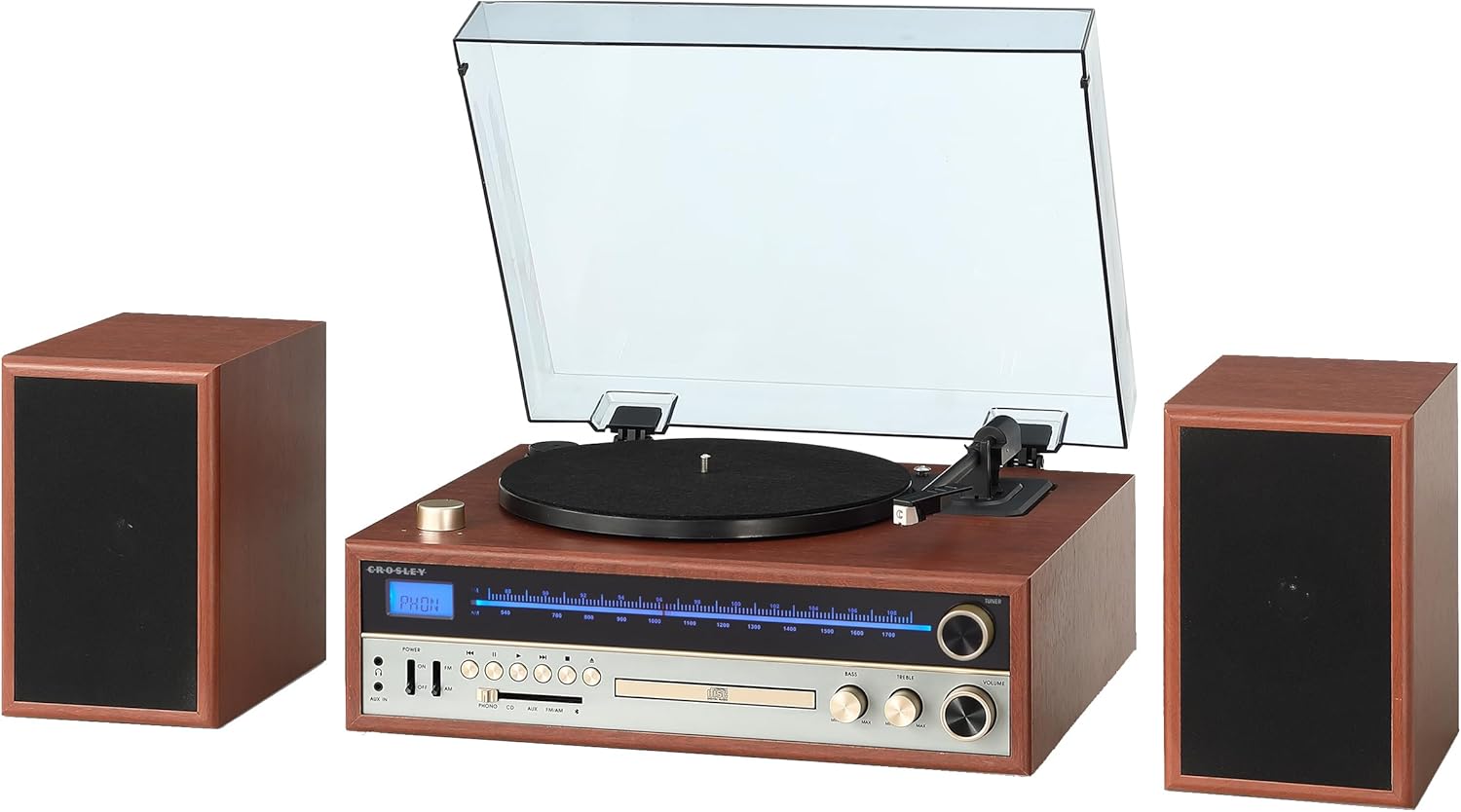 Crosley 1975T Turntable System with Bluetooth, CD, AM/FM and Included Speakers, Walnut