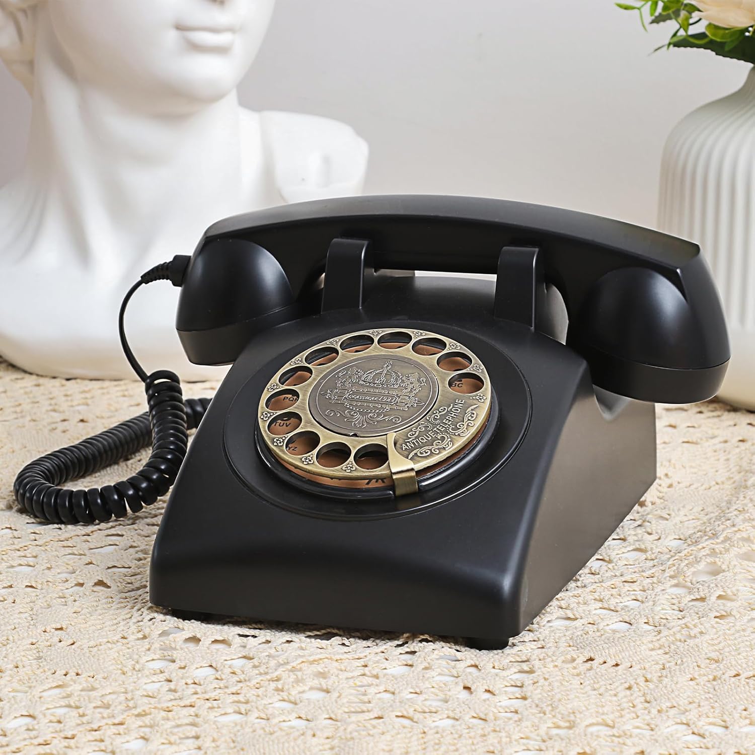 Sangyn Retro Rotary Landline Phones with Mechanical Ringer, Volume Control, Redial, No AC Power Required Vintage Corded Phones Old Fashioned Antique Telephone for Home Office for Decor