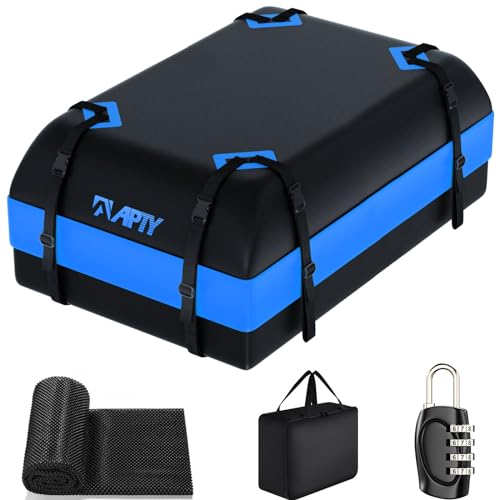 21 Cubic Feet Car Rooftop Cargo Bag Carrier, Soft Roof Top Luggage Bag for All Vechicles with/Without Racks - with Waterproof Zip, Luggage Lock, Anti-Slip Mat, Storage Bag, Door Hooks, Blue