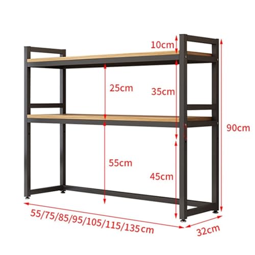 2 Tier Multipurpose Countertop Hutch Bookshelf - Metal Desktop Bookcase For Computer Desk, Adjustable Desk Organizer Rack, Desk Books Storage Display Shelf, Office Open Rack Shelving ( Color : Black ,
