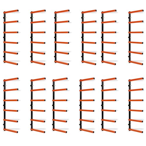 ECOTRIC 6 Pair of 6 Levels Shelf Lumber Rack Lumber Storage Rack Lumber Organizer Wood Organizer Steel Wall Mounted Max 600 Lb