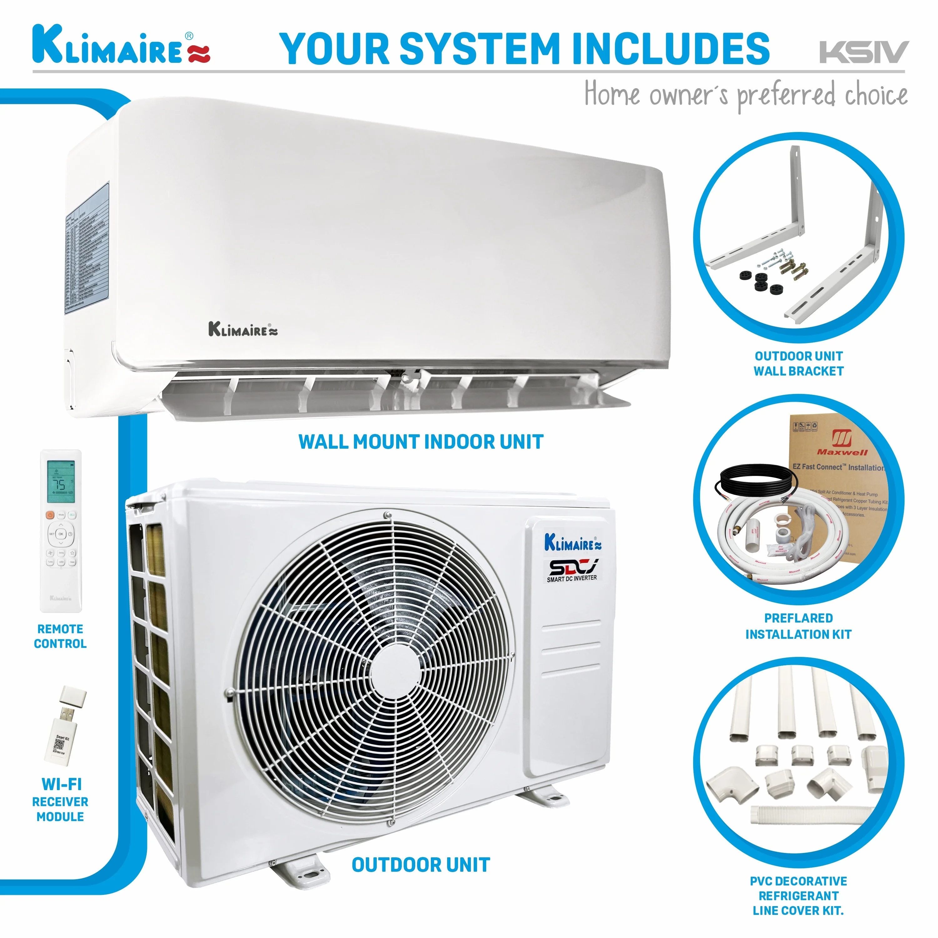 Klimaire 24,000 Btu 18.5 SEER2 Ductless Mini-Split Heat Pump Air Conditioner 1500 sq. ft.