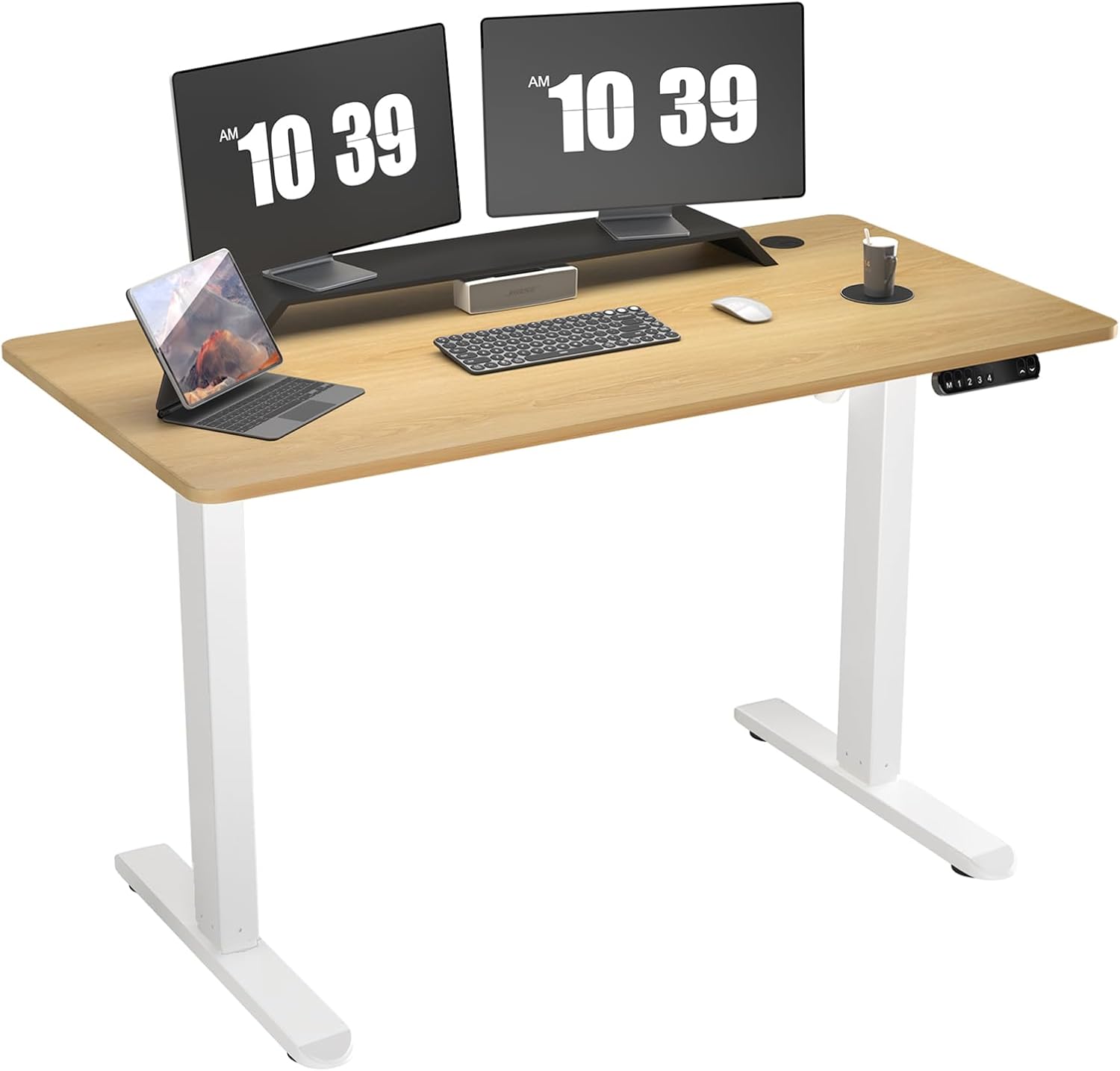 Electric Standing Desk 48 x 24 Inch Whole-Piece Desktop Adjustable Height Desk with 4 Memory Presets (Maple)