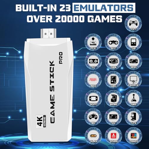 New Retro Game Console, Classic Video Games with 4K HDMI, 20,000+ Games and 23 Emulators, Upgraded Dual 2.4G Wireless Controllers 64GB