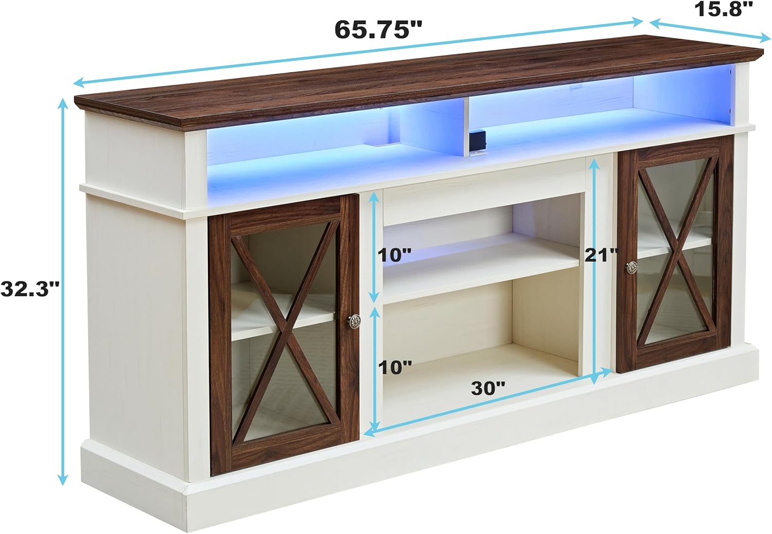 Farmhouse TV Stand with Outlet & LED Lights for TVs Up to 70