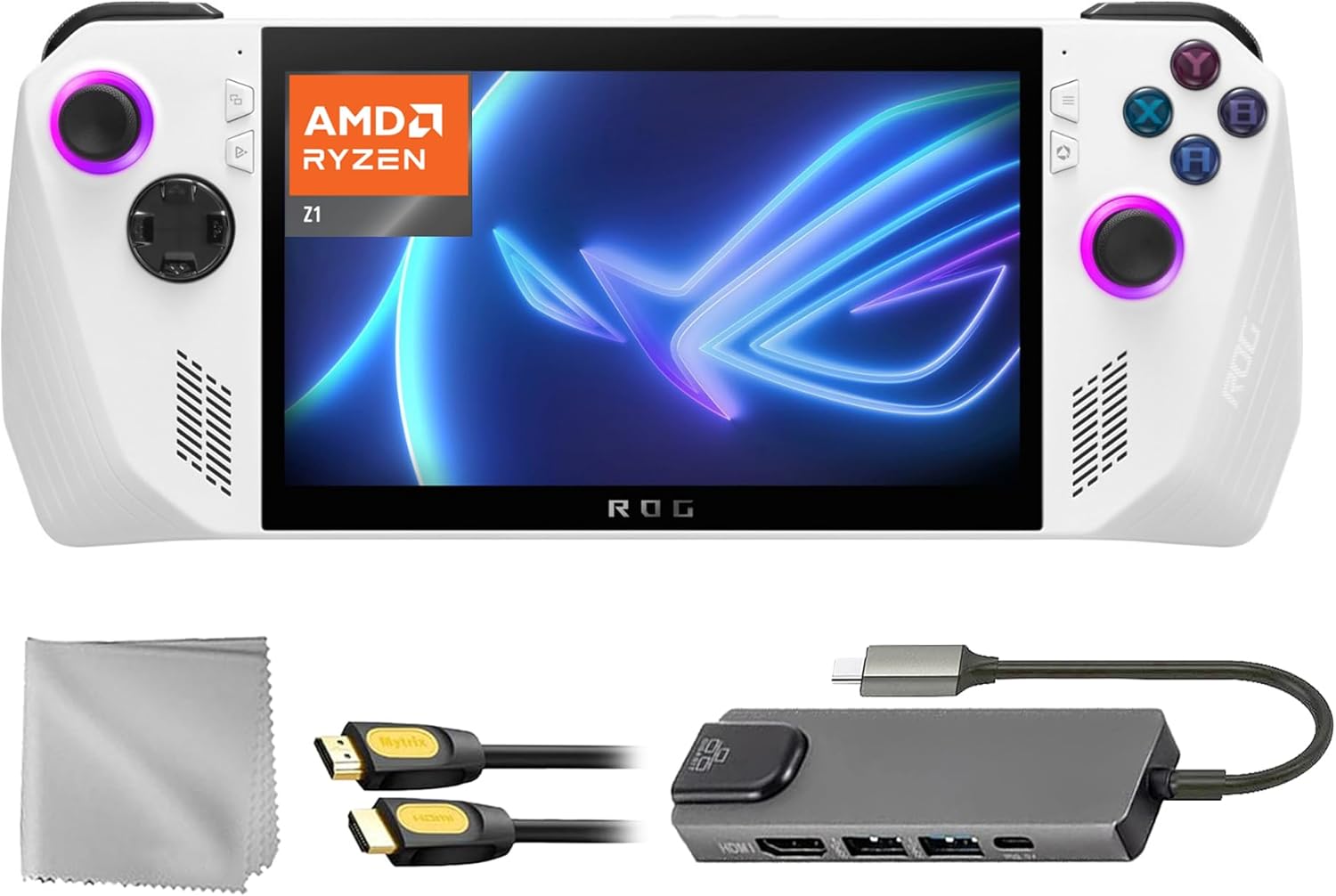 ASUS ROG Ally 512GB Gaming Handheld 7-inch Touchscreen 120Hz FHD 1080p AMD Ryzen Z1 Processor, Hub, HDMI Cable, 3 Accessories: 4 in 1 Bundle